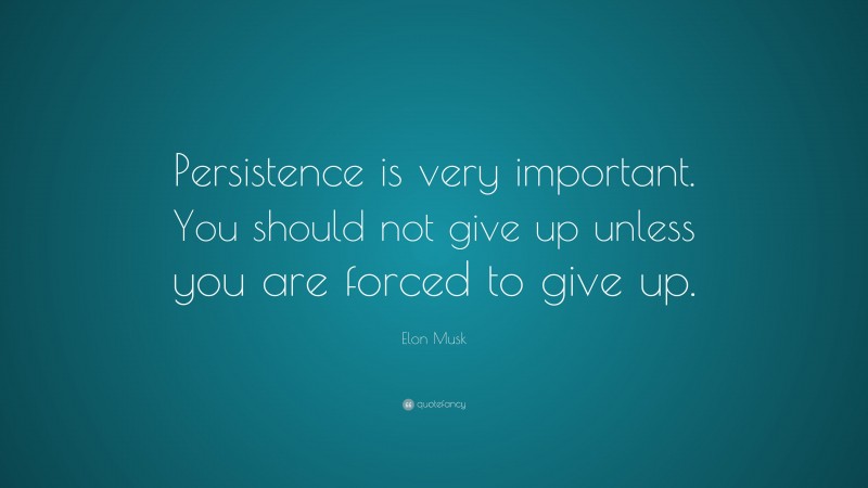 Elon Musk Quote: “Persistence is very important. You should not give up unless you are forced to give up.”