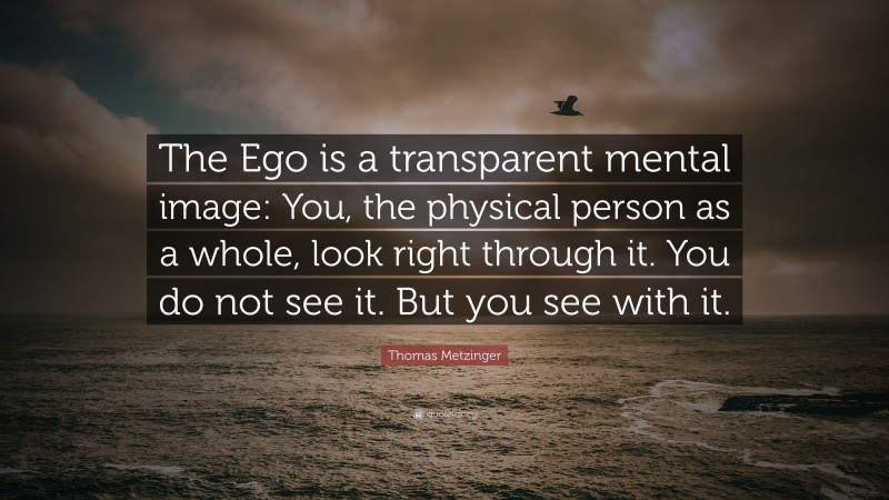 Thomas Metzinger Quote: “The Ego is a transparent mental image: You, the physical person as a whole, look right through it. You do not see it. But you see with it.”