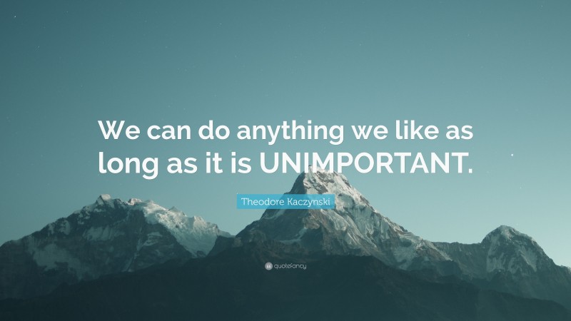 Theodore Kaczynski Quote: “We can do anything we like as long as it is UNIMPORTANT.”