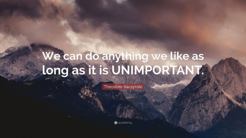 Theodore Kaczynski Quote: “We can do anything we like as long as it is UNIMPORTANT.”