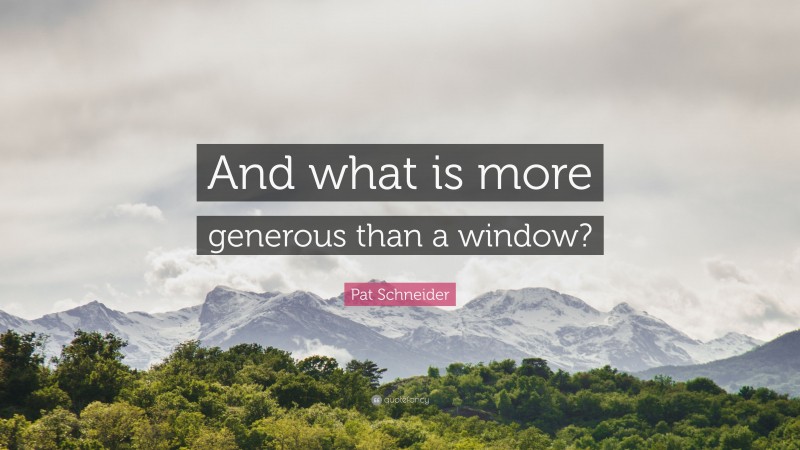 Pat Schneider Quote: “And what is more generous than a window?”