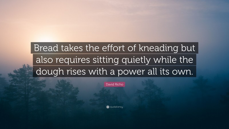 David Richo Quote: “Bread takes the effort of kneading but also requires sitting quietly while the dough rises with a power all its own.”