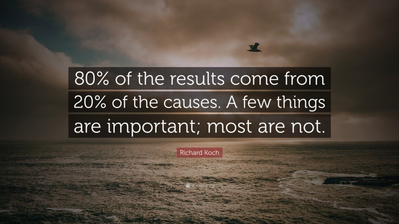 Richard Koch Quote: “80% of the results come from 20% of the causes. A few things are important; most are not.”