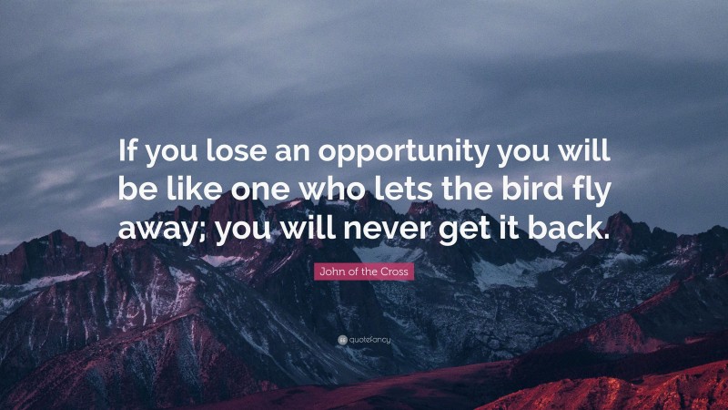 John of the Cross Quote: “If you lose an opportunity you will be like one who lets the bird fly away; you will never get it back.”