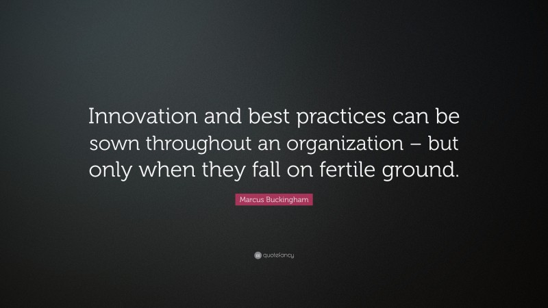 Marcus Buckingham Quote: “Innovation and best practices can be sown throughout an organization – but only when they fall on fertile ground.”