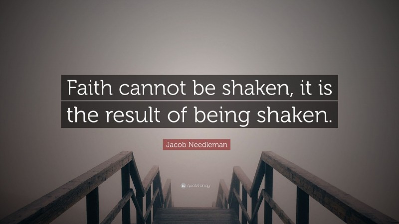 Jacob Needleman Quote: “Faith cannot be shaken, it is the result of being shaken.”