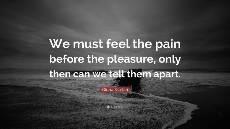 Gloria Estefan Quote: “We must feel the pain before the pleasure, only then can we tell them apart.”