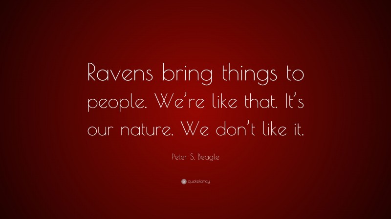Peter S. Beagle Quote: “Ravens bring things to people. We’re like that. It’s our nature. We don’t like it.”