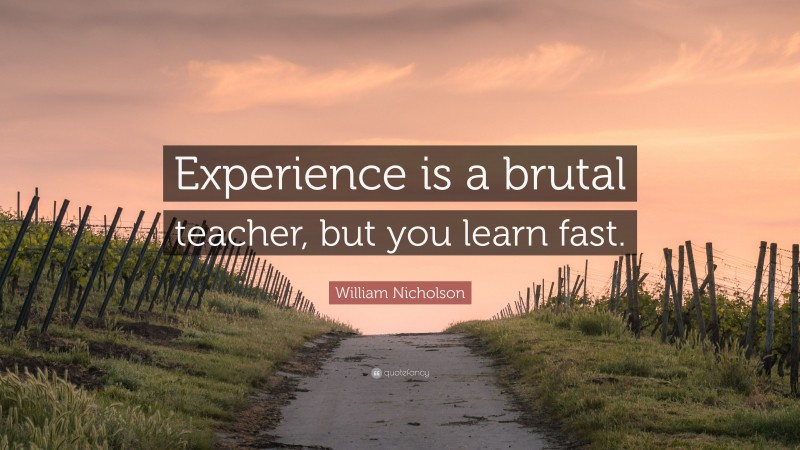 William Nicholson Quote: “Experience is a brutal teacher, but you learn fast.”