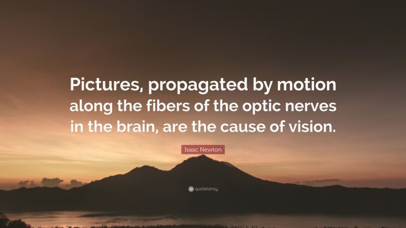 Isaac Newton Quote: “Pictures, propagated by motion along the fibers of the optic nerves in the brain, are the cause of vision.”