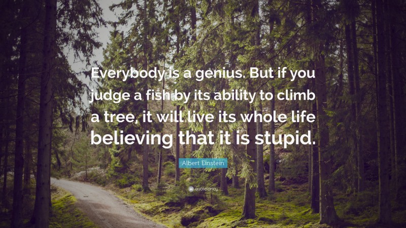 Albert Einstein Quote: “Everybody is a genius.  But if you judge a fish by its ability to climb a tree, it will live its whole life believing that it is stupid.”