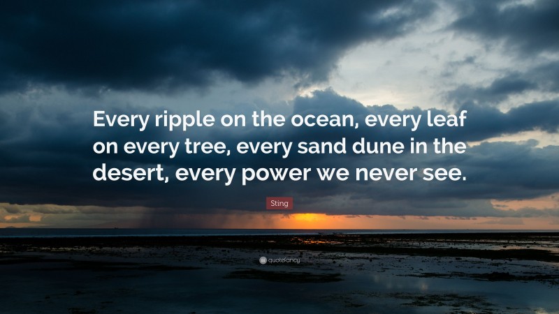 Sting Quote: “Every ripple on the ocean, every leaf on every tree, every sand dune in the desert, every power we never see.”
