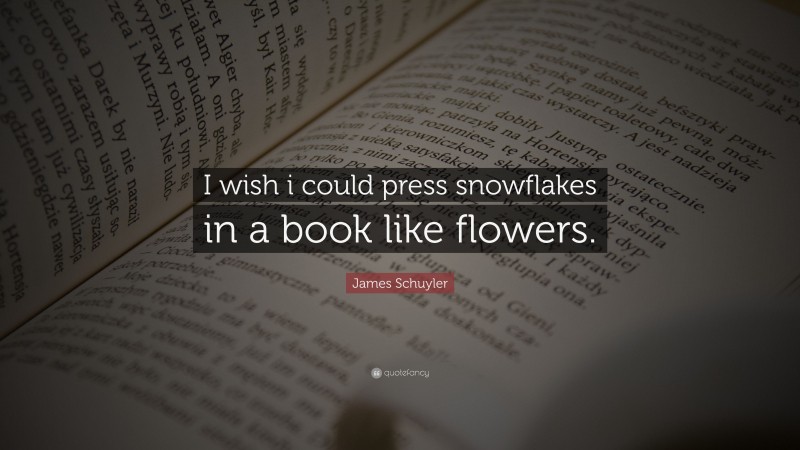 James Schuyler Quote: “I wish i could press snowflakes in a book like flowers.”