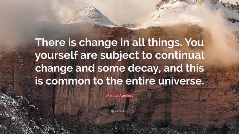 Marcus Aurelius Quote: “There is change in all things. You yourself are subject to continual change and some decay, and this is common to the entire universe.”