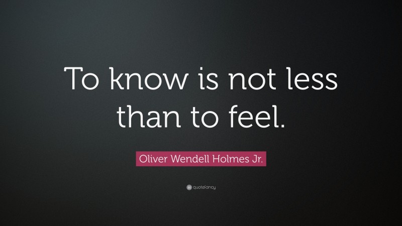 Oliver Wendell Holmes Jr. Quote: “To know is not less than to feel.”