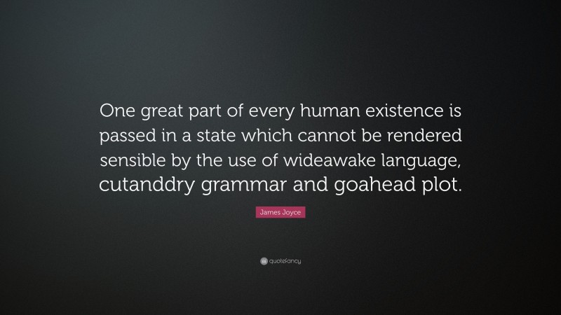 James Joyce Quote: “One great part of every human existence is passed in a state which cannot be rendered sensible by the use of wideawake language, cutanddry grammar and goahead plot.”