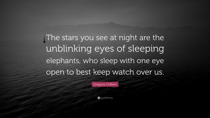 Gregory Colbert Quote: “The stars you see at night are the unblinking eyes of sleeping elephants, who sleep with one eye open to best keep watch over us.”