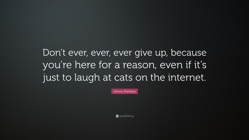Jenna Marbles Quote: “Don’t ever, ever, ever give up, because you’re here for a reason, even if it’s just to laugh at cats on the internet.”