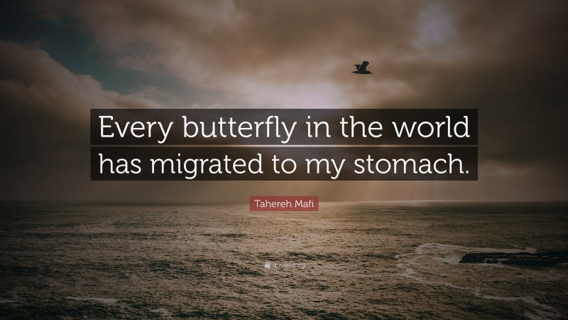 Tahereh Mafi Quote: “Every butterfly in the world has migrated to my stomach.”