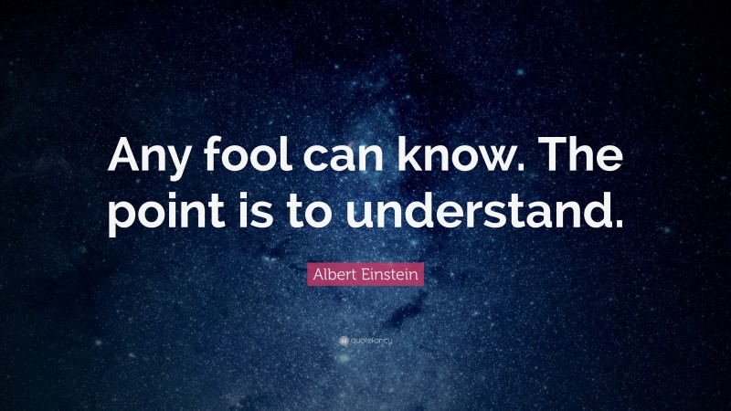 Albert Einstein Quote: “Any fool can know. The point is to understand.”