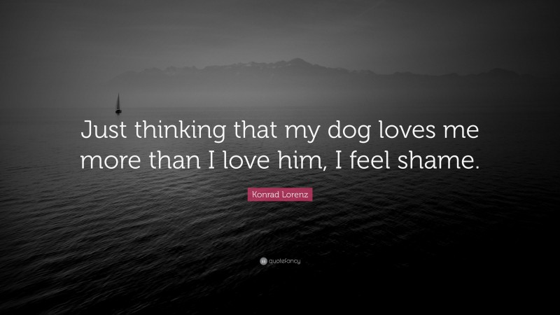 Konrad Lorenz Quote: “Just thinking that my dog loves me more than I love him, I feel shame.”