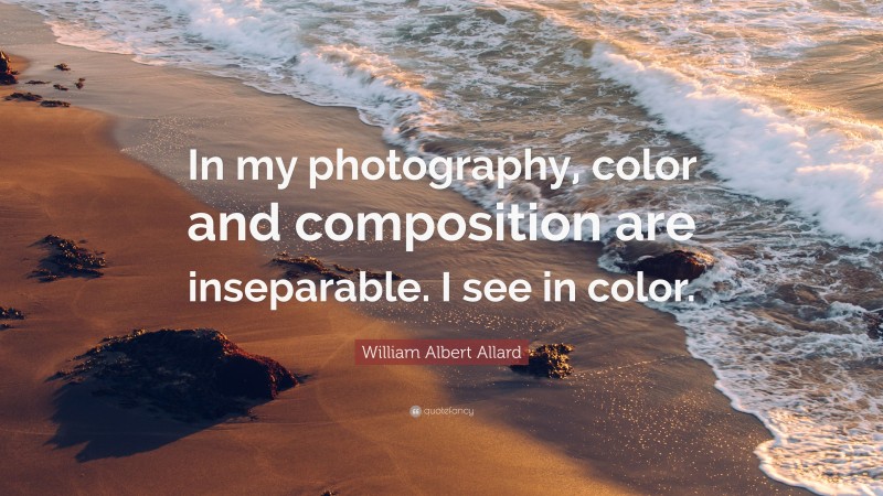 William Albert Allard Quote: “In my photography, color and composition are inseparable. I see in color.”