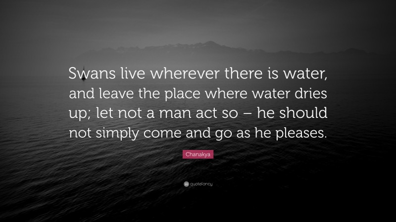 Chanakya Quote: “Swans live wherever there is water, and leave the place where water dries up; let not a man act so – he should not simply come and go as he pleases.”