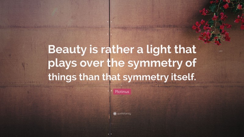 Plotinus Quote: “Beauty is rather a light that plays over the symmetry of things than that symmetry itself.”