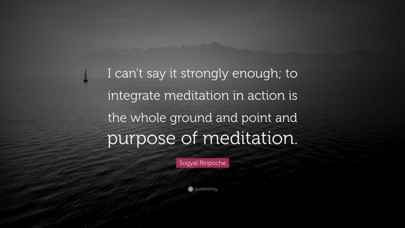 Sogyal Rinpoche Quote: “I can’t say it strongly enough; to integrate meditation in action is the whole ground and point and purpose of meditation.”