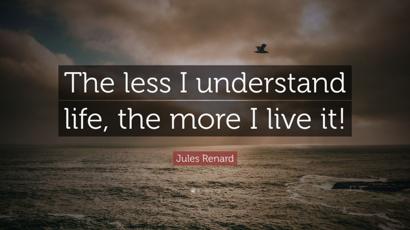 Jules Renard Quote: “The less I understand life, the more I live it!”