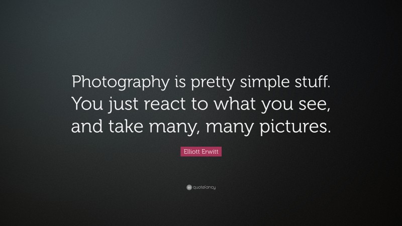 Elliott Erwitt Quote: “Photography is pretty simple stuff. You just react to what you see, and take many, many pictures.”
