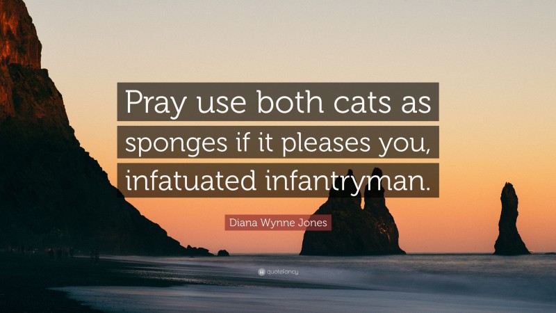 Diana Wynne Jones Quote: “Pray use both cats as sponges if it pleases you, infatuated infantryman.”