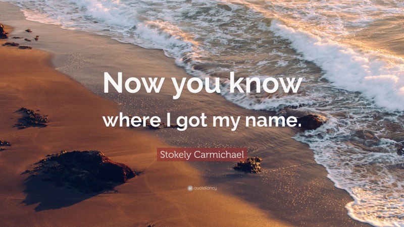 Stokely Carmichael Quote: “Now you know where I got my name.”