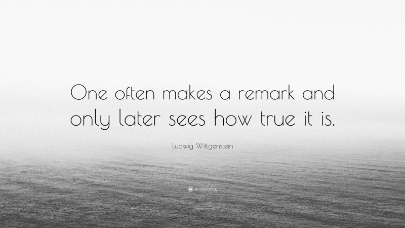 Ludwig Wittgenstein Quote: “One often makes a remark and only later sees how true it is.”