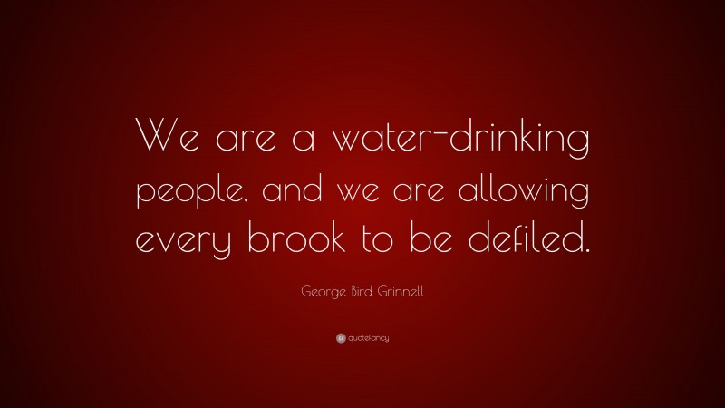 George Bird Grinnell Quote: “We are a water-drinking people, and we are allowing every brook to be defiled.”