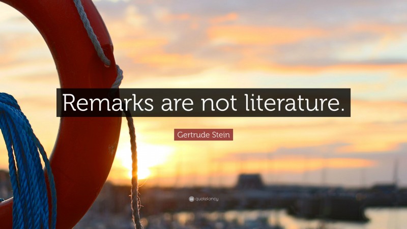 Gertrude Stein Quote: “Remarks are not literature.”