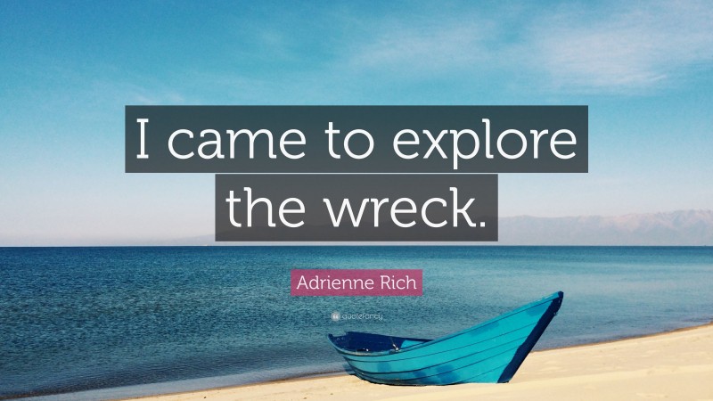 Adrienne Rich Quote: “I came to explore the wreck.”