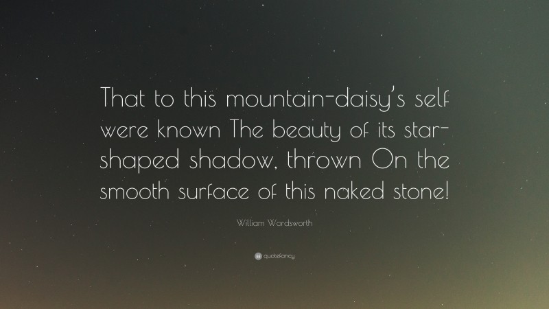 William Wordsworth Quote: “That to this mountain-daisy’s self were known The beauty of its star-shaped shadow, thrown On the smooth surface of this naked stone!”