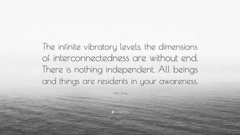Alex Grey Quote: “The infinite vibratory levels, the dimensions of interconnectedness are without end. There is nothing independent. All beings and things are residents in your awareness.”