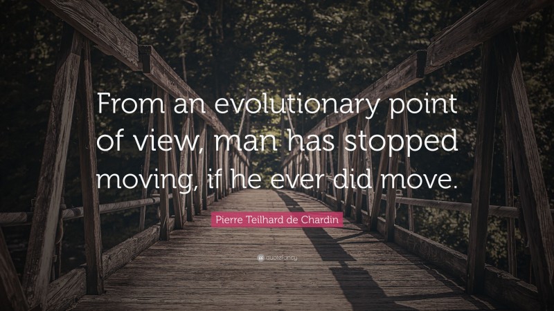 Pierre Teilhard de Chardin Quote: “From an evolutionary point of view, man has stopped moving, if he ever did move.”