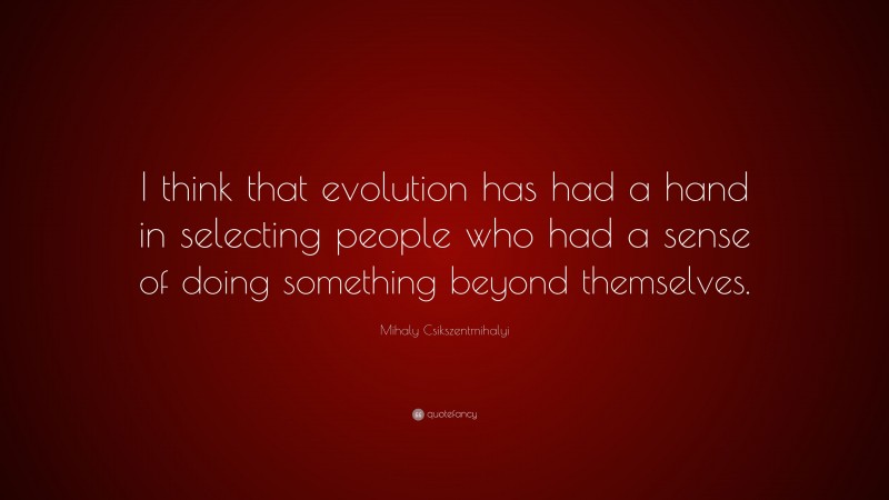 Mihaly Csikszentmihalyi Quote: “I think that evolution has had a hand in selecting people who had a sense of doing something beyond themselves.”