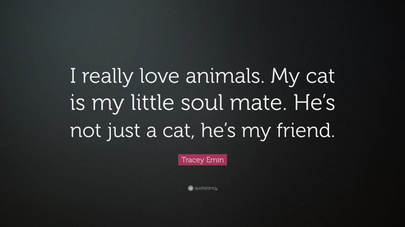 Tracey Emin Quote: “I really love animals. My cat is my little soul mate. He’s not just a cat, he’s my friend.”