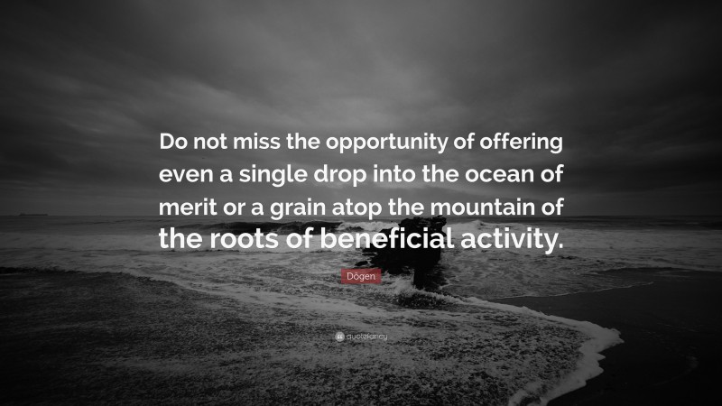 Dōgen Quote: “Do not miss the opportunity of offering even a single drop into the ocean of merit or a grain atop the mountain of the roots of beneficial activity.”