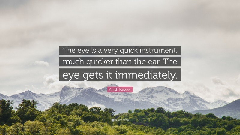 Anish Kapoor Quote: “The eye is a very quick instrument, much quicker than the ear. The eye gets it immediately.”