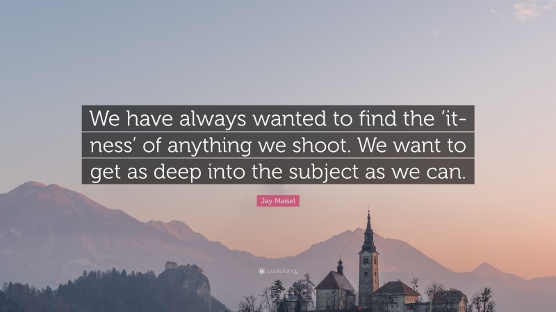 Jay Maisel Quote: “We have always wanted to find the ‘it-ness’ of anything we shoot. We want to get as deep into the subject as we can.”