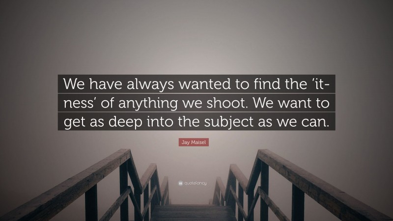 Jay Maisel Quote: “We have always wanted to find the ‘it-ness’ of anything we shoot. We want to get as deep into the subject as we can.”
