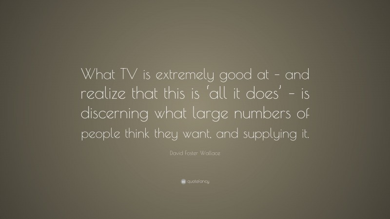 David Foster Wallace Quote: “What TV is extremely good at – and realize that this is ‘all it does’ – is discerning what large numbers of people think they want, and supplying it.”