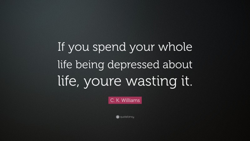 C. K. Williams Quote: “If you spend your whole life being depressed about life, youre wasting it.”