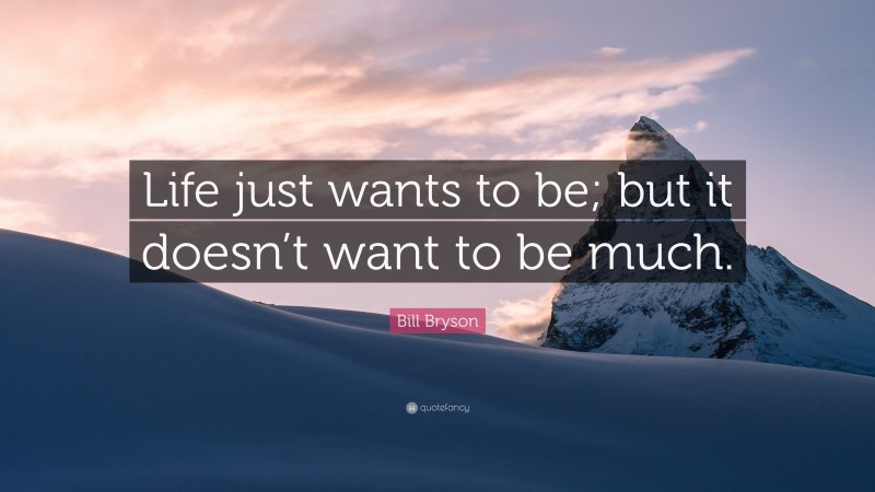 Bill Bryson Quote: “Life just wants to be; but it doesn’t want to be much.”
