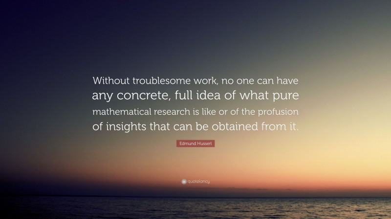 Edmund Husserl Quote: “Without troublesome work, no one can have any concrete, full idea of what pure mathematical research is like or of the profusion of insights that can be obtained from it.”